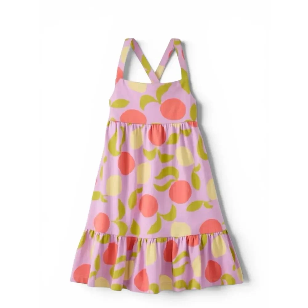 Hanna Andersson NWT Sleeveless Crossback Ruffle Dress Pink Citrus Print Size 3